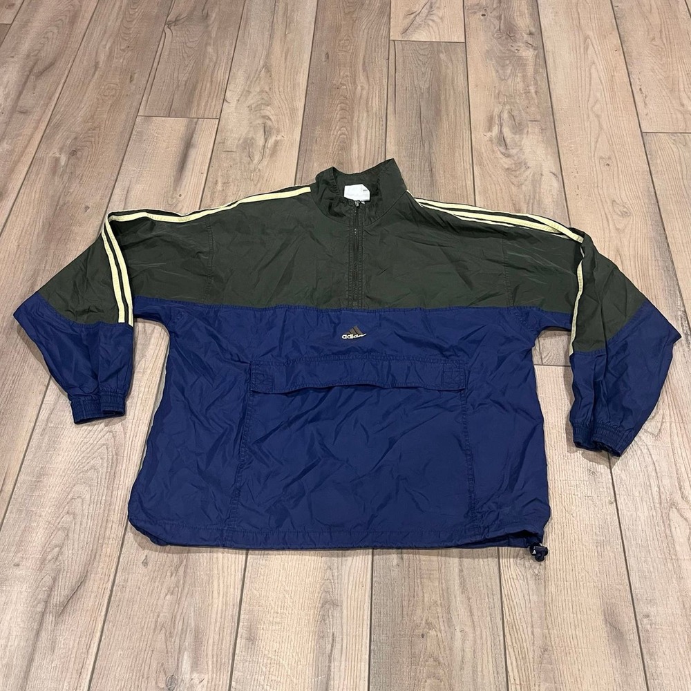 Adidas Men’s L Half Zip Color Block Windbreaker Pullover Jacket Large Pocket Vtg